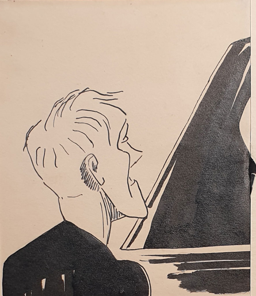 Pianist Swiatoslaw Richter, Zeichnung auf Papier, Tusche, 1955