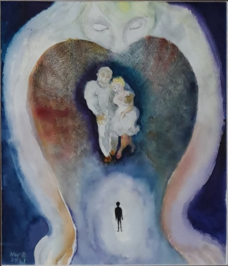 "Die Legende von dem verlorenen Jungen“, Aquarell und Farbstifte auf Papier, 48 x 40 cm, 2021, Malerin Nina Werzhbinskaja-Rabinowich