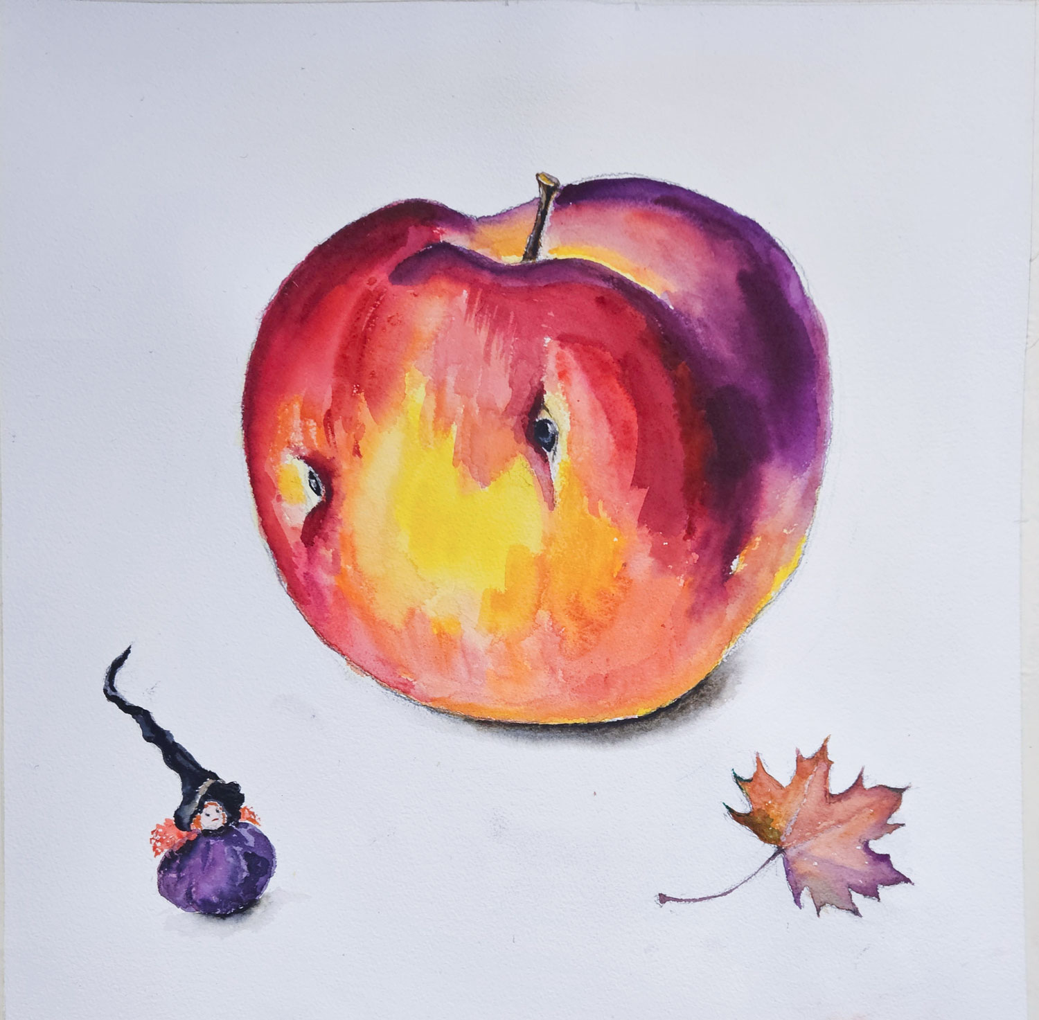 "Apple-view”. Watercolour, 60x60 cm, 2025, painter Nina Werzhbinskaja-Rabinowich