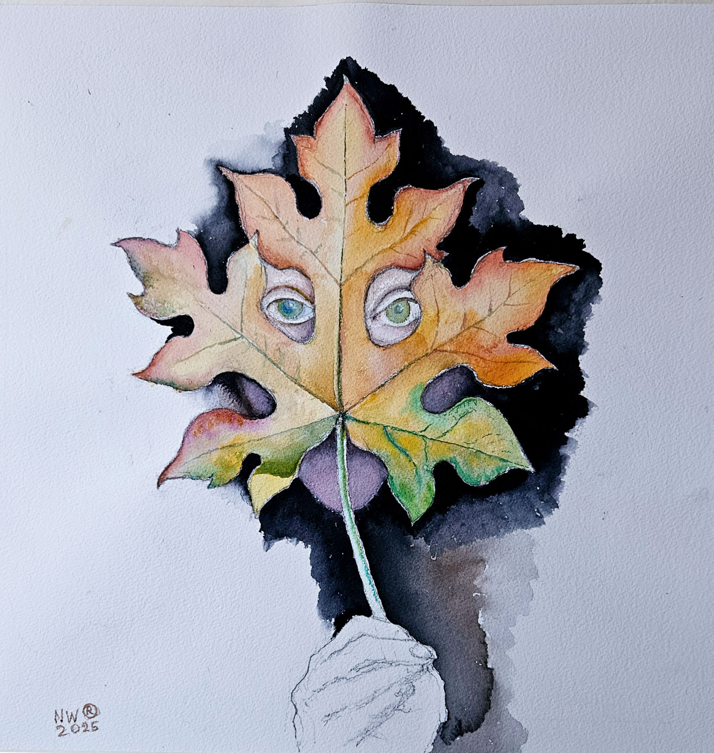 "Autumn in the fog”. Watercolour, 50x50 cm, 2025, painter Nina Werzhbinskaja-Rabinowich