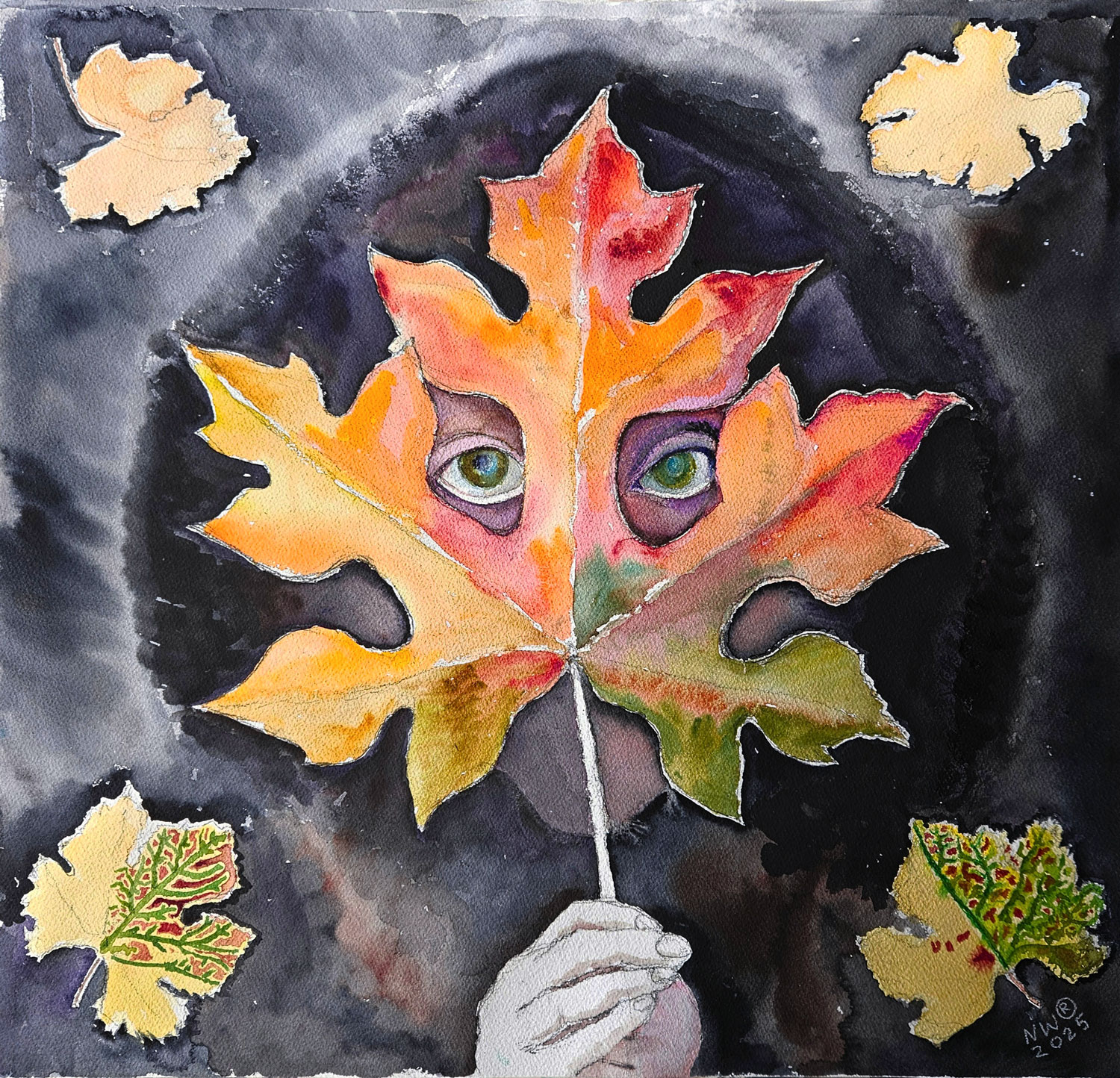 "Autumn squared”. Watercolour, 70x70 cm, 2025, painter Nina Werzhbinskaja-Rabinowich