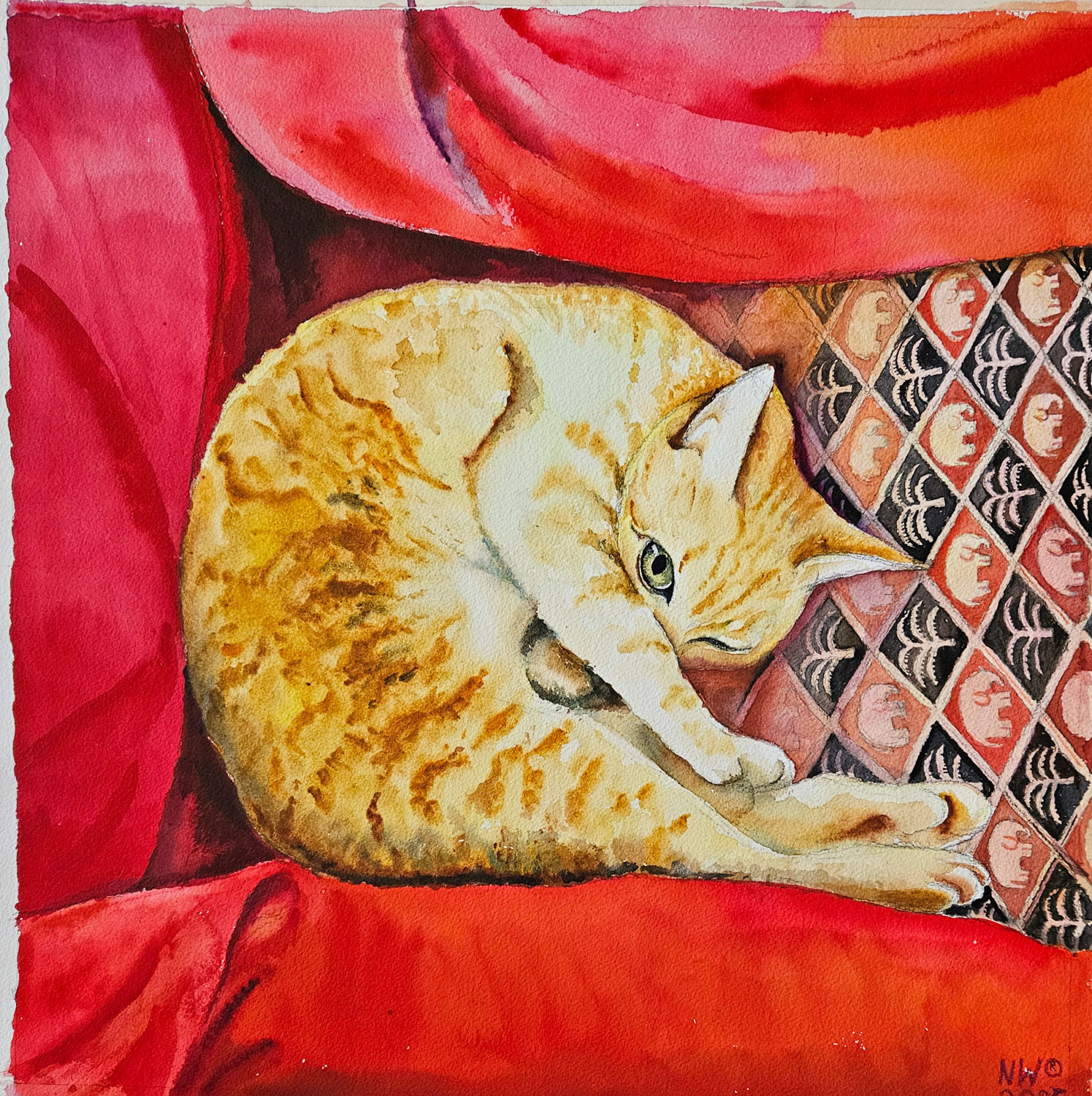 "Red Square. Almost Malewich” . Watercolour, 60x60 cm, 2025, painter Nina Werzhbinskaja-Rabinowich