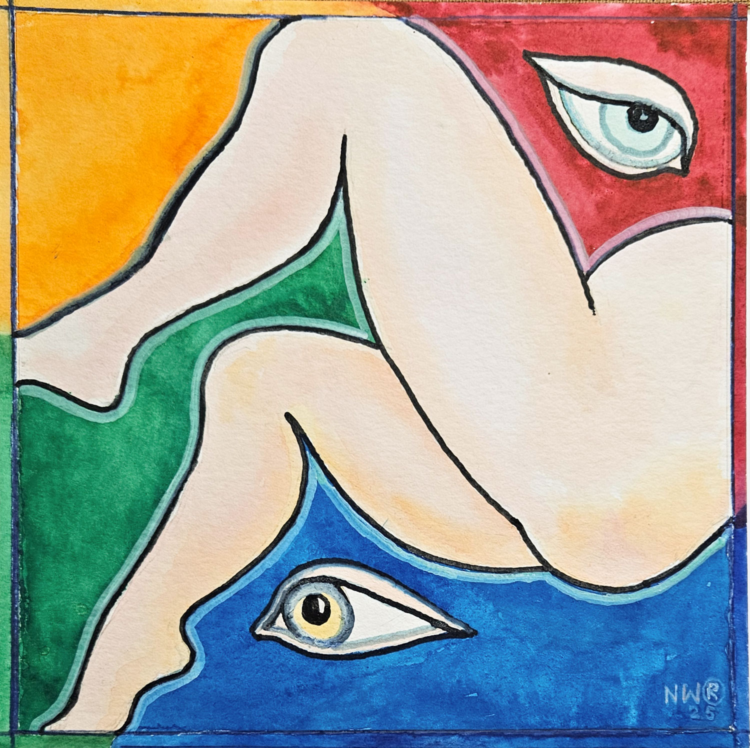 "Susanna in the bath”. Watercolour, 30x30, 2025, painter Nina Werzhbinskaja-Rabinowich